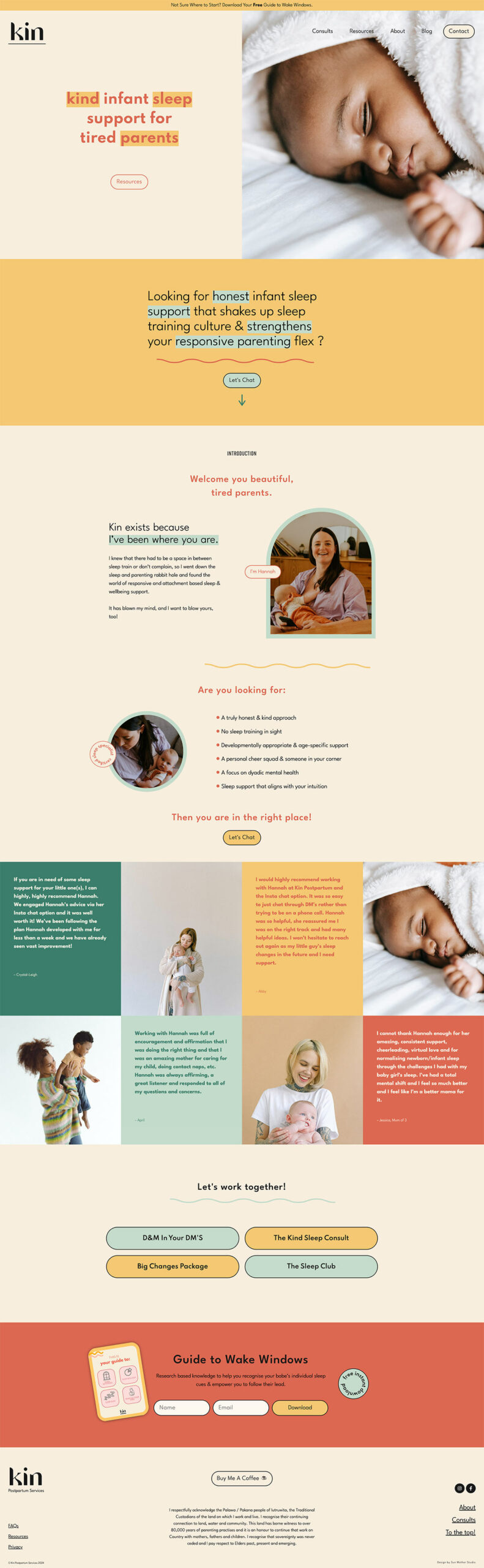 kin postpartum services sun mother web design